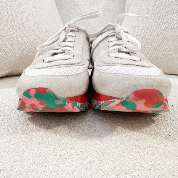 Tory Burch Festival Sawtooth Logo Trainer Sneaker suede cream red sz 8 - Picture 6 of 9